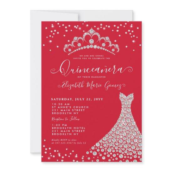 Burgundy Diamond Sparkle Tiara Gown Quinceanera