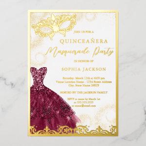 Burgundy Dress Gold Masquerade Party Quinceanera  Foil