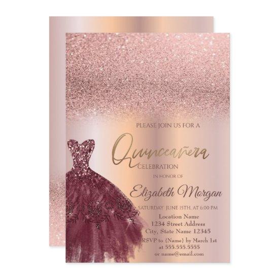 Burgundy Dress Rose Gold Ombre Quinceañera