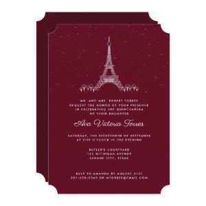 Burgundy Eiffel Tower Under the Stars Quinceañera