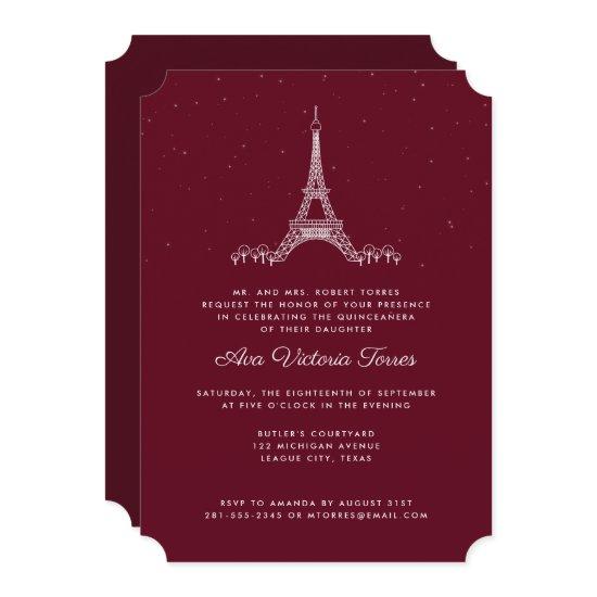 Burgundy Eiffel Tower Under the Stars Quinceañera
