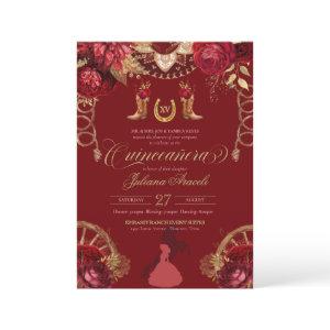 Burgundy Elegant Roses Red Gold Charro Quinceanera