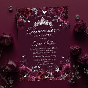 Burgundy Enchanting Floral Butterfly Quinceanera Foil