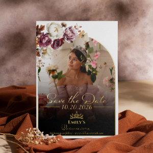 Burgundy Fall Quinceanera Photo Save The Date Real Foil