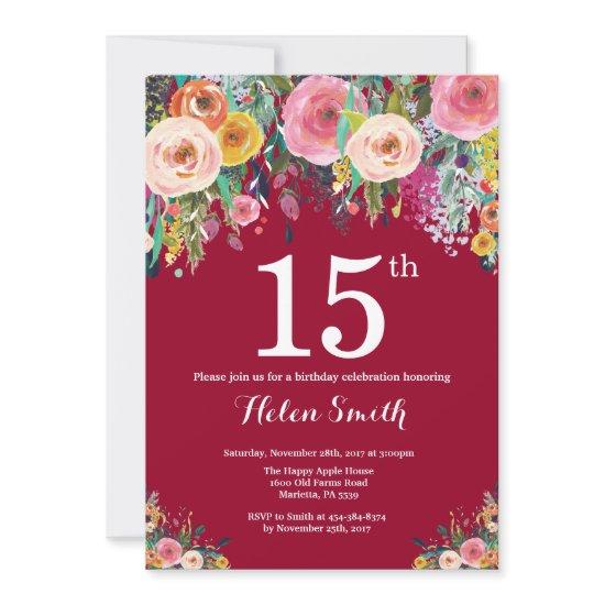 Burgundy Floral 15th Birthday