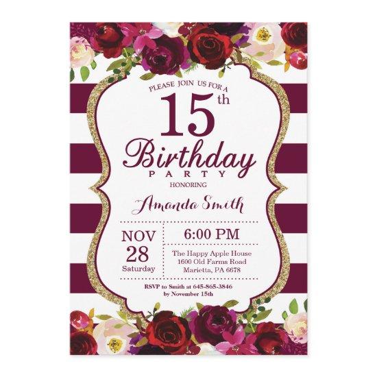 Burgundy Floral 15th Birthday Party