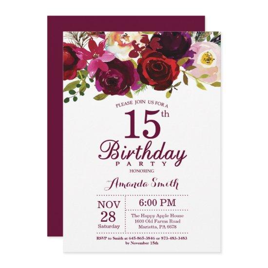 Burgundy Floral 15th Birthday Party