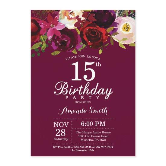 Burgundy Floral 15th Birthday Party