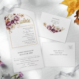 Burgundy Floral Arch Fall Quinceanera All In One