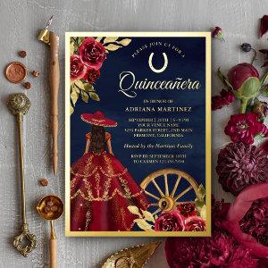 Burgundy Floral Dress Navy Charro Quinceanera Gold Foil