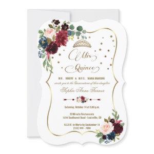 Burgundy Floral Gold Mis Quince Script Quinceañera