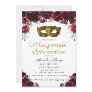 Burgundy Floral Gold Quinceañera Masquerade Mask