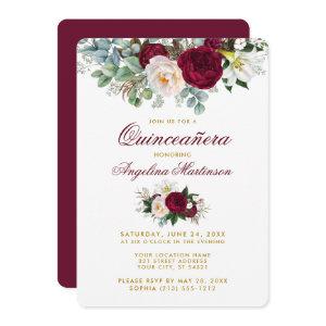 Burgundy Floral Greenery Gold Quinceanera