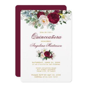 Burgundy Floral Greenery Gold Quinceanera Photo