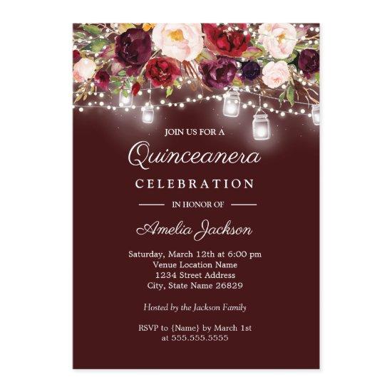 Burgundy Floral Lights 15th Quinceanera