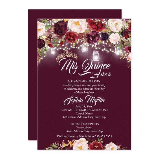 Burgundy Floral Lights Mis Quince Quinceanera