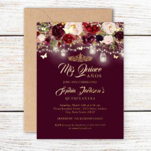 Burgundy Floral Lights Quinceanera Foil