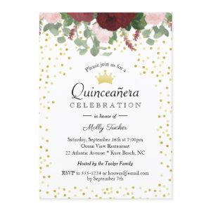 Burgundy Floral Quinceanera 15th Birthday