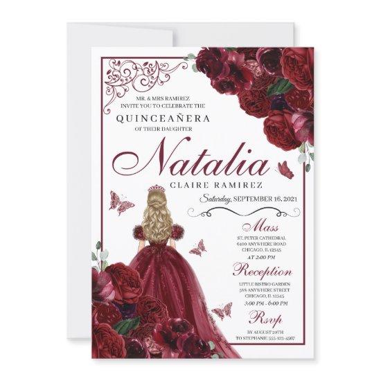 Burgundy Floral Quinceanera Birthday