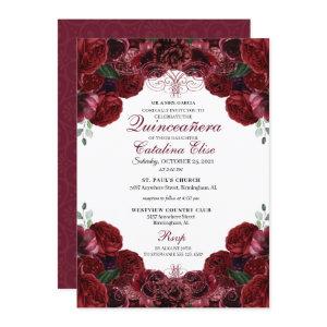 Burgundy Floral Quinceanera Birthday