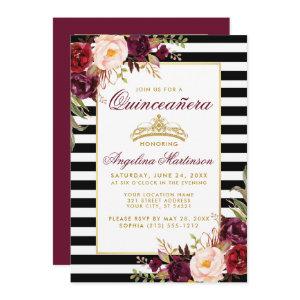 Burgundy Floral Quinceanera Crown Stripes Photo