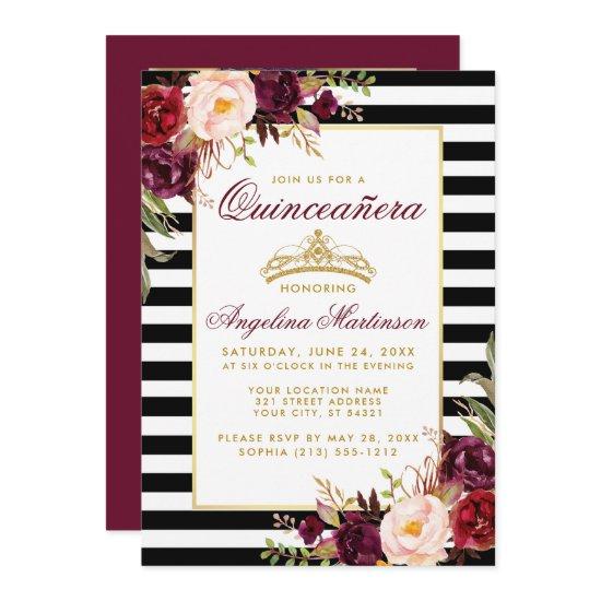 Burgundy Floral Quinceanera Crown Stripes Photo