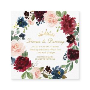 Burgundy floral Quinceañera Dinner & Dancing card