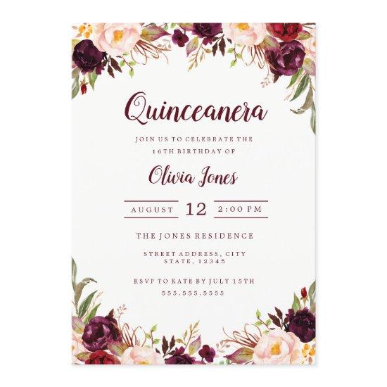Burgundy Floral Quinceanera