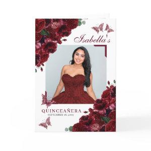 Burgundy Floral Quinceanera Tiara Butterflies Program