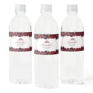 Burgundy Floral Quinceanera Water Bottle Label