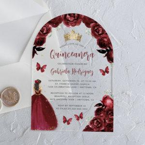 Burgundy Floral Roses Watercolor Quinceañera Acrylic
