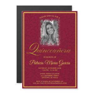 Burgundy floral vines photo quinceanera magnetic
