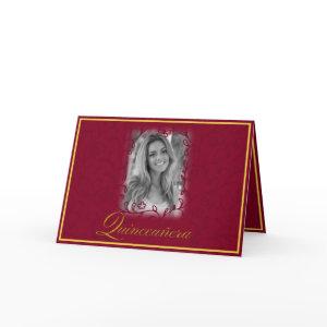 Burgundy floral vines with photo quinceanera card