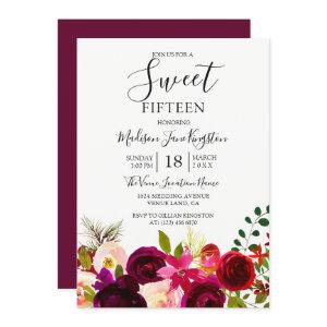 Burgundy Flowers Floral Boho Sweet 15