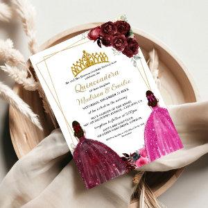 Burgundy & Fuchsia Butterfly Twin Quinceanera