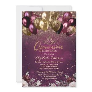 Burgundy Glitter Balloons Flowers Quinceañera