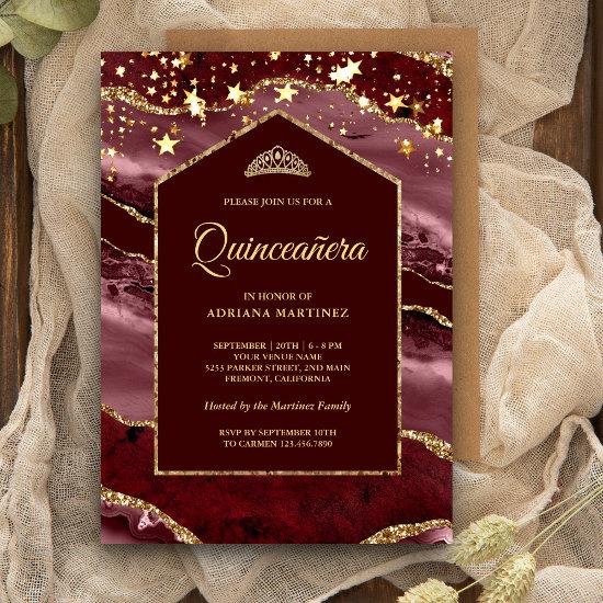 Burgundy Gold Agate Marble Arch Quinceanera