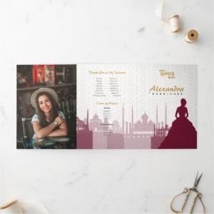 Burgundy & Gold Arabian Quinceañera Photo Tri-Fold