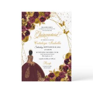 Burgundy & Gold Butterfly Princess Quinceanera
