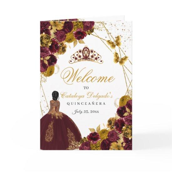 Burgundy & Gold Butterfly Quinceanera Program