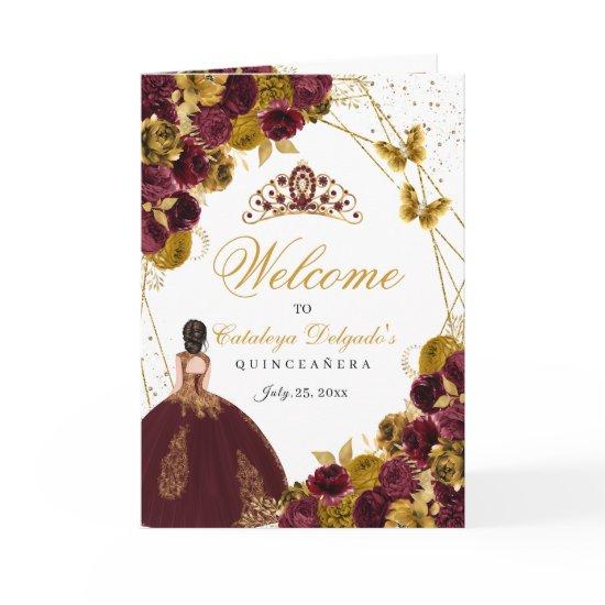 Burgundy & Gold Butterfly Quinceanera Program