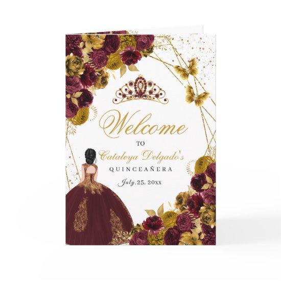 Burgundy & Gold Butterfly Quinceanera Program