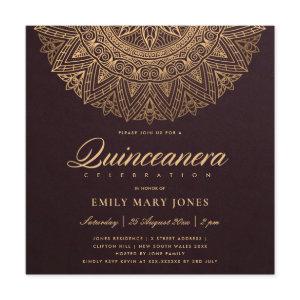 BURGUNDY GOLD CLASSIC ORNATE MANDALA QUINCEANERA