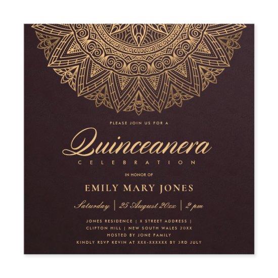 BURGUNDY GOLD CLASSIC ORNATE MANDALA QUINCEANERA