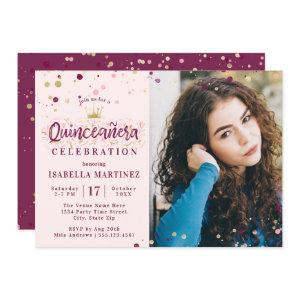 Burgundy & Gold Confetti Quinceañera with Picture