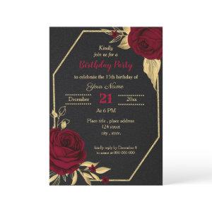 burgundy gold floral black birthday party