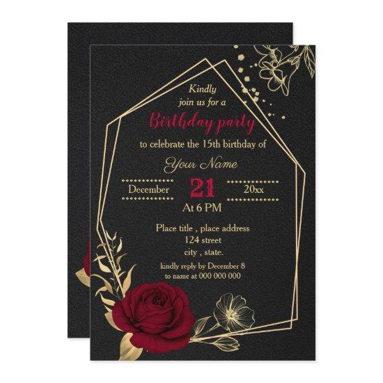 burgundy gold floral black birthday party