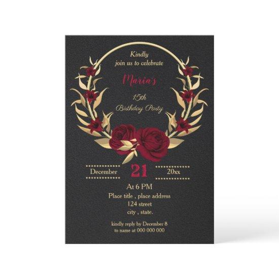 burgundy gold floral black birthday Party