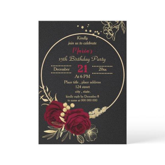 burgundy gold floral circle black birthday party