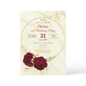 burgundy gold floral circle marble birthday party